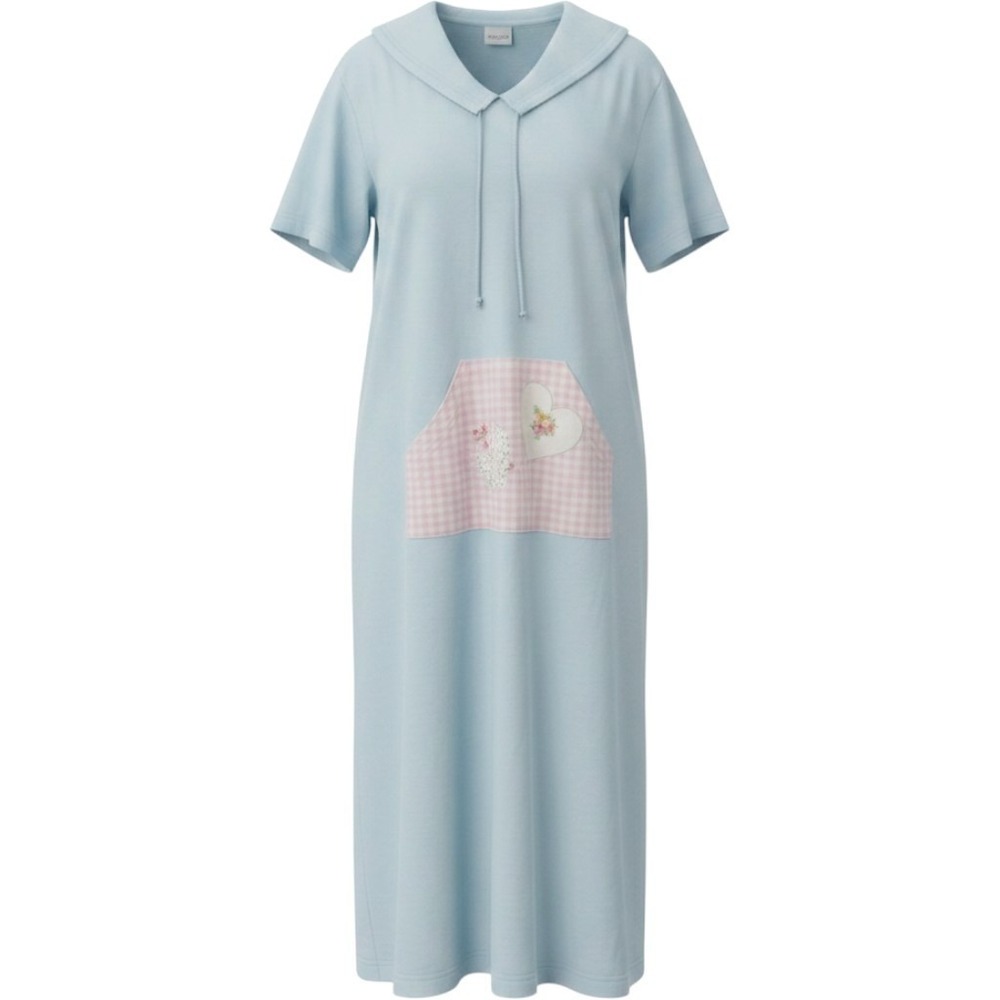 vintage Claire Murray light blue hooded loungewear dress/housedress patchwork L
